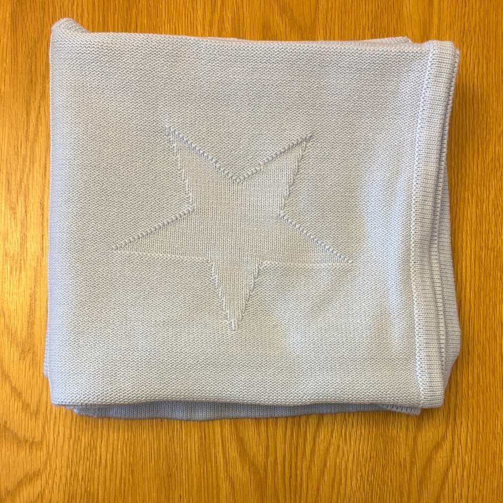 Baby Blanket - Star-Embroidered Knit Throw Baby Boy Blanket - Light Blue